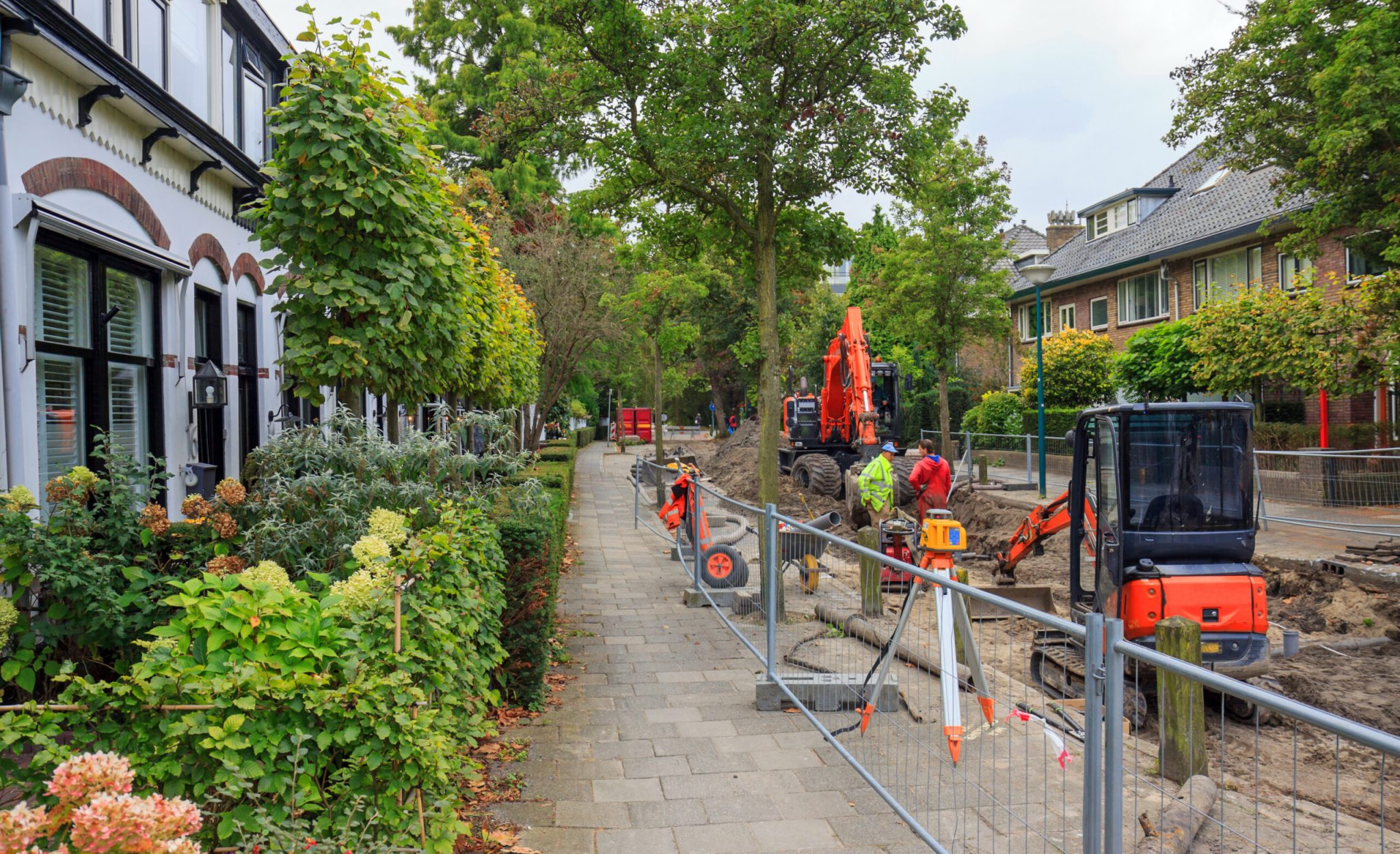 Sewerage works in a residential area: preparatory removal of pavement